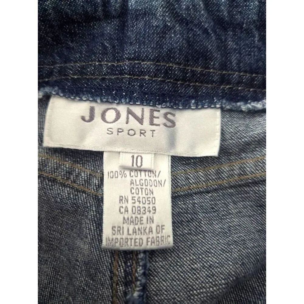 Jones New York Blue Denim 100% Cotton Button Front Pencil Midi Skirt size 10